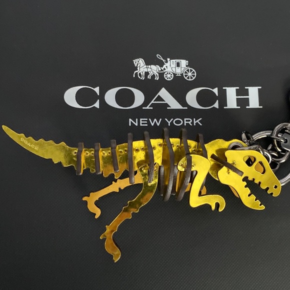 Coach Gold Metallic Rexy Dinosaur Puzzle Fob Small Bag Charm Keychain NWOT Leath - Picture 10 of 11